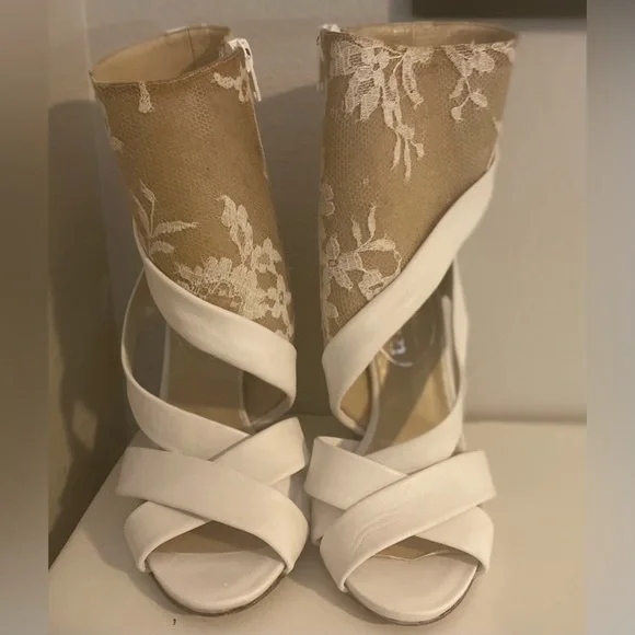 NWB Nicholas Kirkwood Erdem White Lace Ankle Cuff Leather Sandal 37 *As Is* - Picture 2 of 11